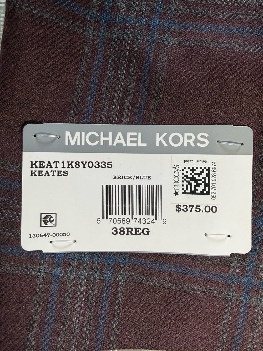 Michael Kors Men's Classic Fit Plaid Sport Coat in Brick/Blue - Picture 9 of 10